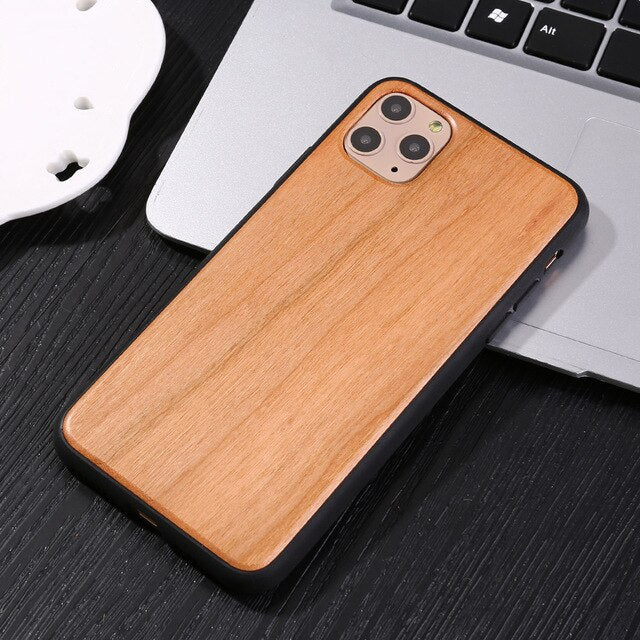 Real Natural Wood Case For iphone 11Pro MAX XR X XS Max 8 7 6 6s Plus Cover Bamboo Wooden Solid color Soft edge Hard Phone Cases