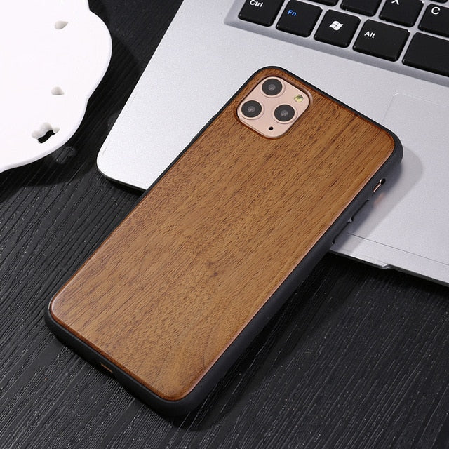 Real Natural Wood Case For iphone 11Pro MAX XR X XS Max 8 7 6 6s Plus Cover Bamboo Wooden Solid color Soft edge Hard Phone Cases