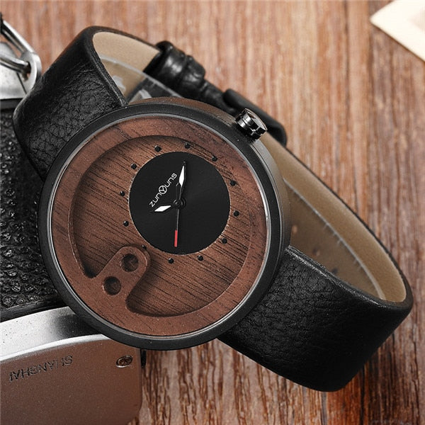Fashion Top Brand Wooden Watch Men Exquisite Carving Hollow Design Male Clock Unique Green Leather Quartz Wood Watches relogio