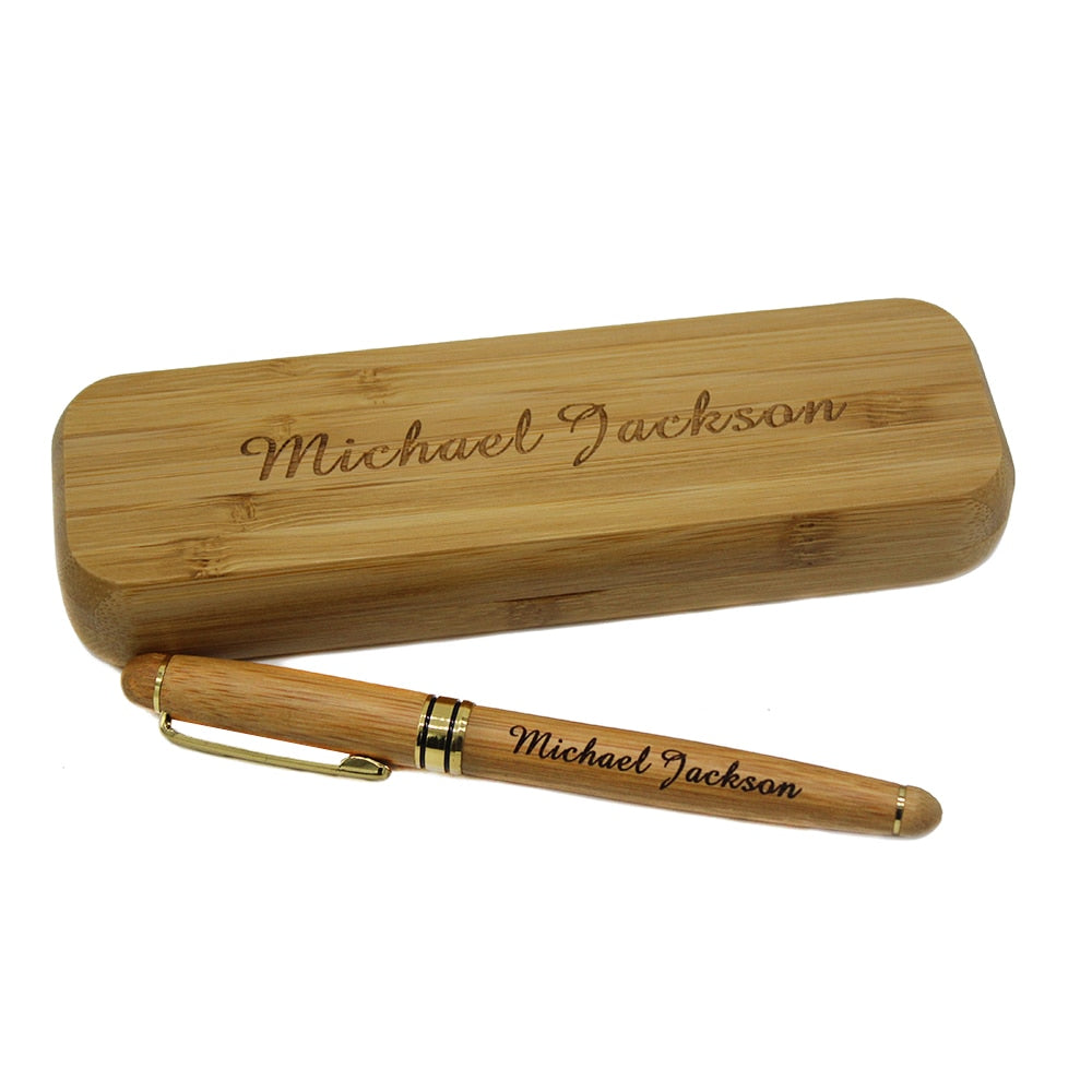 Engraved Ballpoint Pen Personalized Bamboo Box Case Wedding Favors Birthday Baptism Party Valentines Day Gift Father's Day Favor