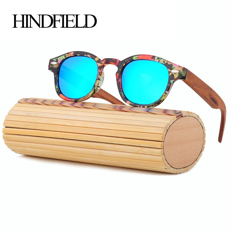 HINDFIELD Wood Sunglasses Women Handmade Round Bamboo Sun Glasses For Men Polarized Mirror Coating Lenses Eyewear gafas de sol