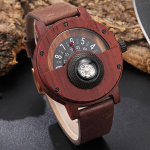 Creative WOOD Watch Men Turntable Compass Dial Real Walnut Ebony Bamboo Wooden Watches Male Brown Black WOODEN Clock Wrist Reloj
