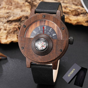 Creative WOOD Watch Men Turntable Compass Dial Real Walnut Ebony Bamboo Wooden Watches Male Brown Black WOODEN Clock Wrist Reloj