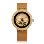 Fashion Women Wood Watch Leather Band Flower Analog Quartz Men Wrist Watches reloj de bambu mujer Male Bamboo Montre homme Reloj