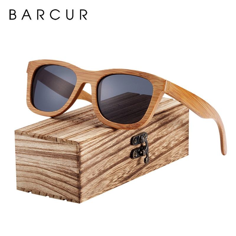 BARCUR Retro Men Sun glasses Women Polarized Sunglasses Bamboo Handmade Wood Sunglasses Beach Wooden Glasses Oculos de sol