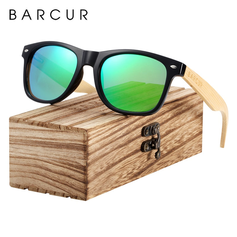 BARCUR Wood Sunglasses Men Polarized Sun glass Female Bamboo Glass Women with Spring Hinge