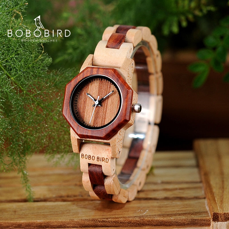 BOBO BIRD Octagon Ladies Wooden Watches LM25 Top Brand Luxury Hours Women Kol in Gift Box as Valentine's Day Gift