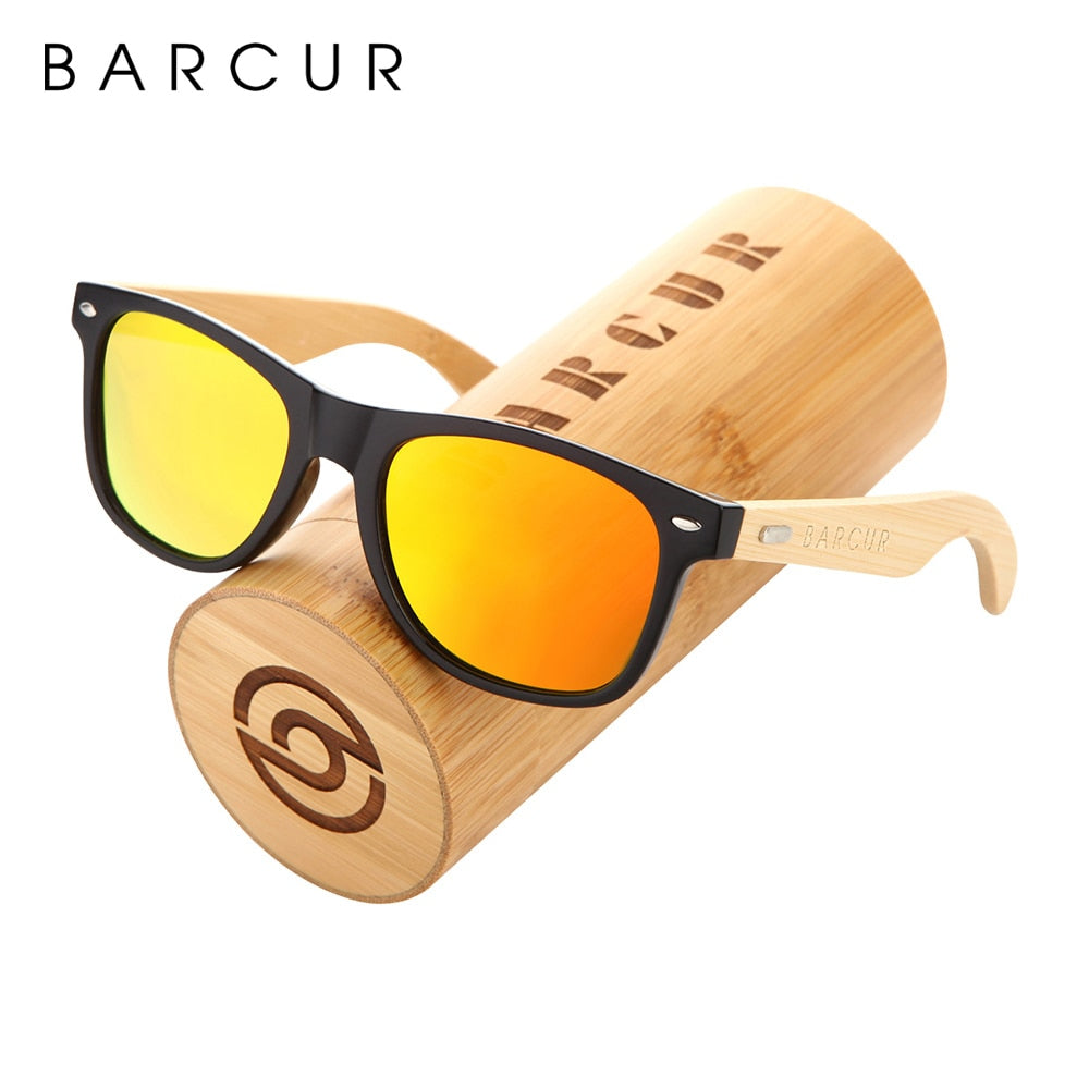 BARCUR Polarized Glasses Men Bamboo Wood Sun glasses Women Fashion Mirror Sunglasses Brand Designer Eyewear