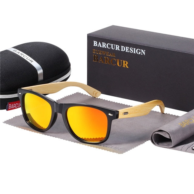 BARCUR Polarized Glasses Men Bamboo Wood Sun glasses Women Fashion Mirror Sunglasses Brand Designer Eyewear