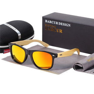 BARCUR Polarized Glasses Men Bamboo Wood Sun glasses Women Fashion Mirror Sunglasses Brand Designer Eyewear
