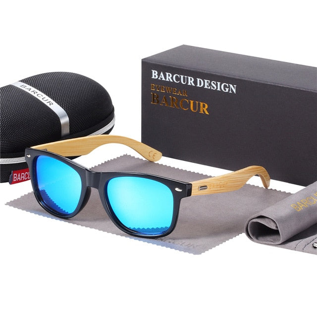 BARCUR Polarized Glasses Men Bamboo Wood Sun glasses Women Fashion Mirror Sunglasses Brand Designer Eyewear
