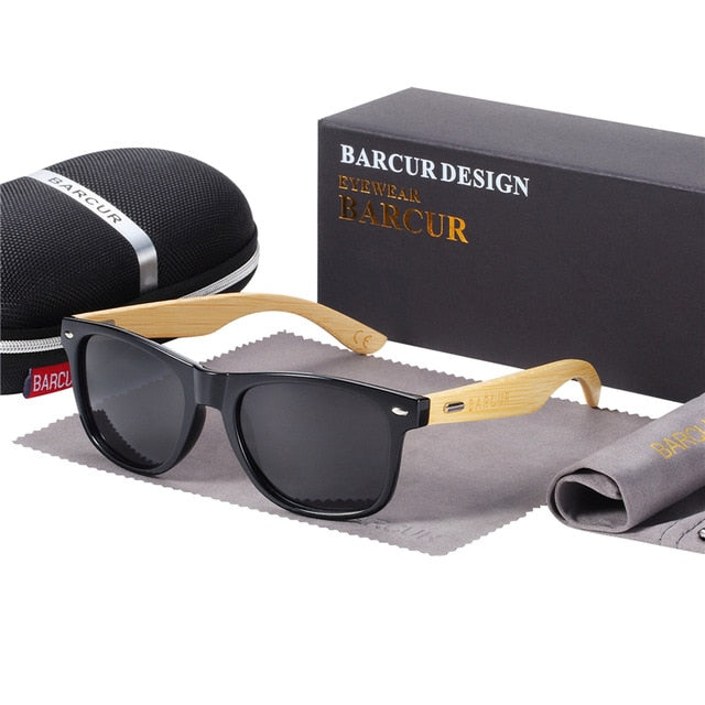 BARCUR Polarized Glasses Men Bamboo Wood Sun glasses Women Fashion Mirror Sunglasses Brand Designer Eyewear