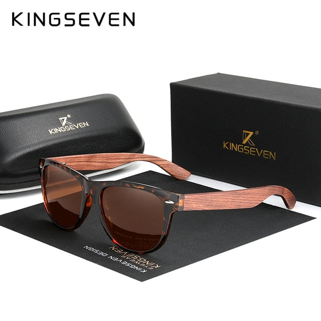 KINGSEVEN New Black Walnut Sunglasses Wood Polarized Men Sun Glasses Men UV400 Protection Eyewear Wooden Original Accessorie