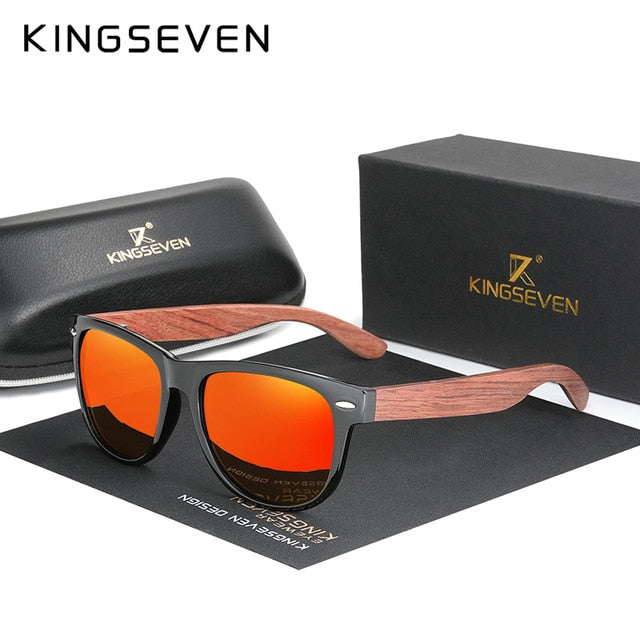 KINGSEVEN New Black Walnut Sunglasses Wood Polarized Men Sun Glasses Men UV400 Protection Eyewear Wooden Original Accessorie