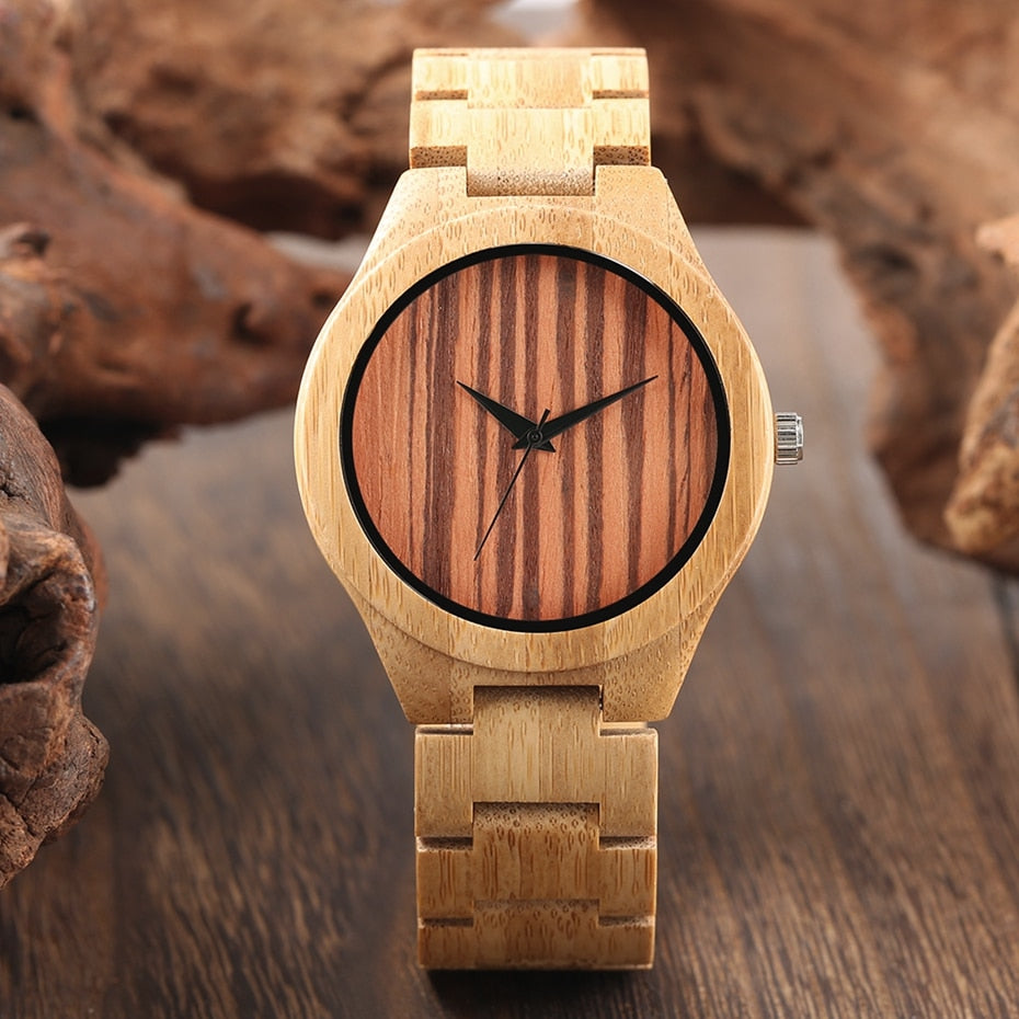 2020 NEW Fashion Stripe Dial Bamboo Wood Watches Male Full Natural Wooden Bangle Wrist Watch Clock Gift Item for Man Boyfriend