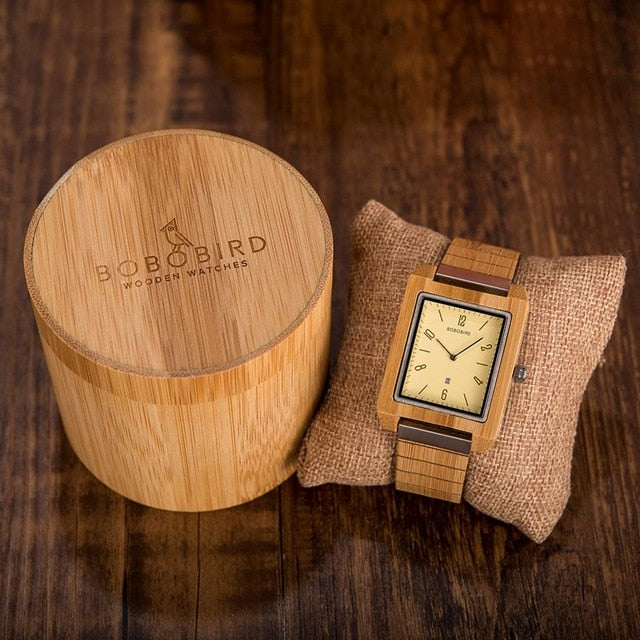 reloj hombre BOBO BIRD Bamboo Wooden Watches for Men Luxury Brand Date display Wristwatch in Bamboo Gift Box Custom Dropshipping