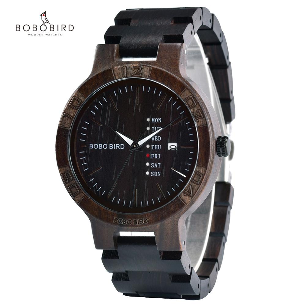 BOBO BIRD Wooden Watches Men Women Date Week Quartz Wristwatch Male часы мужские  Ebony Bamboo Wood Watch Dropshipping fast