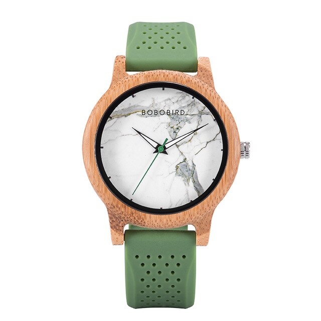 BOBO BIRD Handmade Wooden Watch Men Women Quartz Wristwatches Marble Literal Silicone Band Clock As Lady Gift reloj mujer In Box