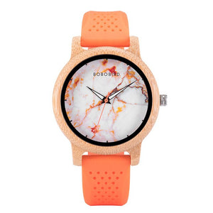 BOBO BIRD Handmade Wooden Watch Men Women Quartz Wristwatches Marble Literal Silicone Band Clock As Lady Gift reloj mujer In Box