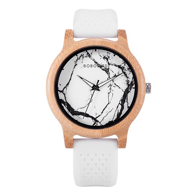 BOBO BIRD Handmade Wooden Watch Men Women Quartz Wristwatches Marble Literal Silicone Band Clock As Lady Gift reloj mujer In Box
