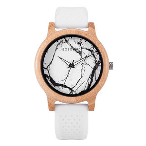 BOBO BIRD Handmade Wooden Watch Men Women Quartz Wristwatches Marble Literal Silicone Band Clock As Lady Gift reloj mujer In Box