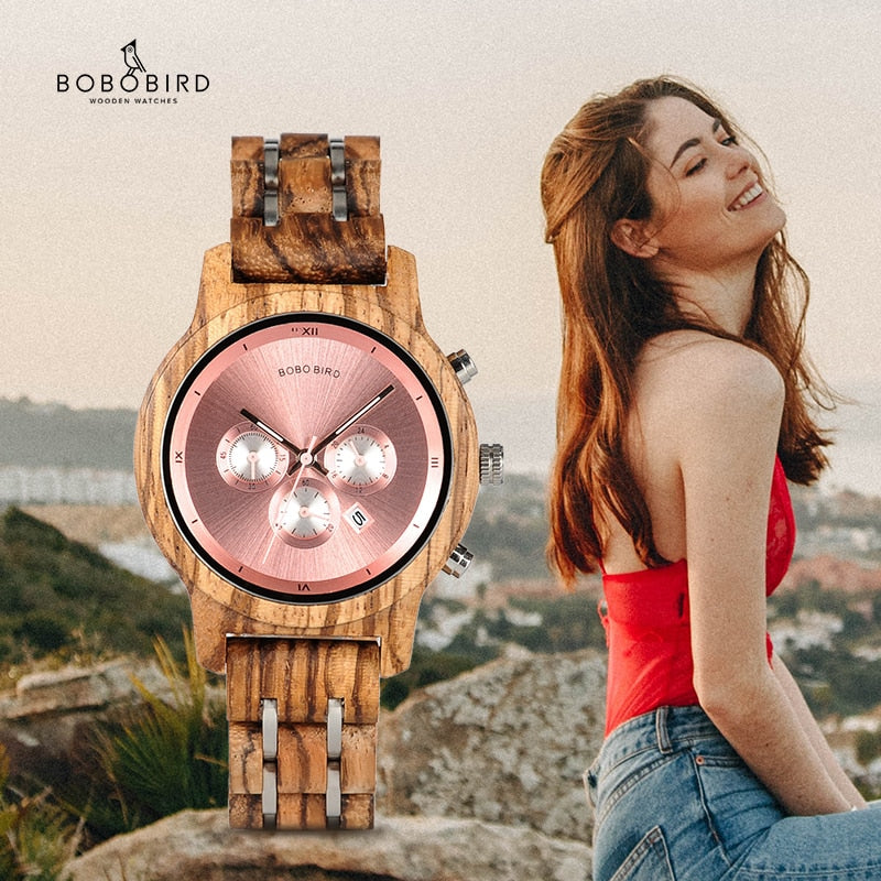 BOBO BIRD Simple Wood Women Watches reloj mujer Miyota Quartz Movement Ladies Clock Custom Wristwatch Gift with Wooden Box B-P18