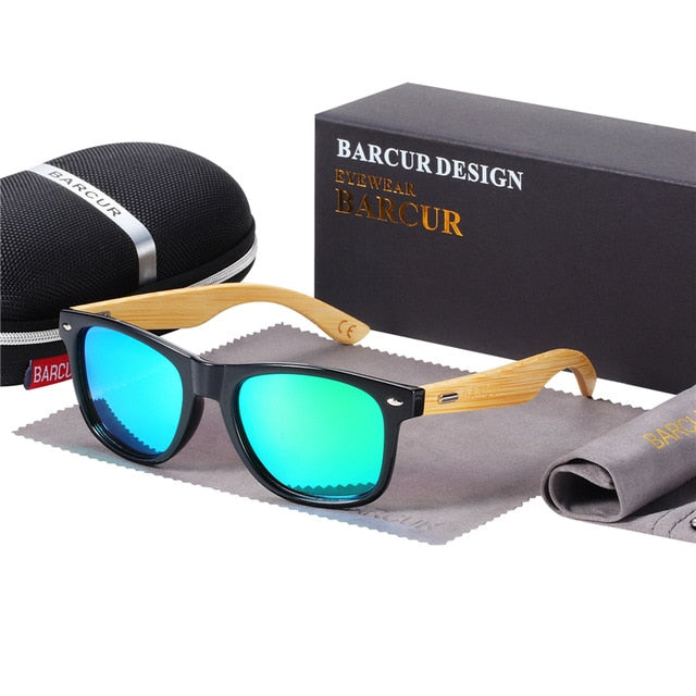 BARCUR Polarized Glasses Men Bamboo Wood Sun glasses Women Fashion Mirror Sunglasses Brand Designer Eyewear