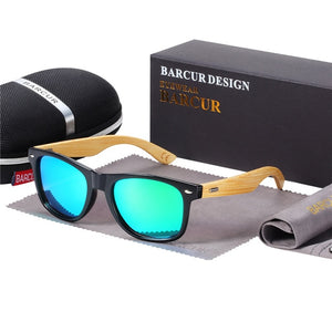 BARCUR Polarized Glasses Men Bamboo Wood Sun glasses Women Fashion Mirror Sunglasses Brand Designer Eyewear