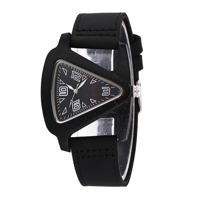 ALK Women Wooden Watch Ladies Quartz Watches Female Male Bamboo Leather Strap Wristwatch Unisex Triangle Wood Clock Dropshipping
