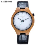 CHRONOS Men Creative Bamboo Wooden Quartz Watch Male Stylish Special Round Shape Leather Buckle Belt Fashion WristWatch CH08