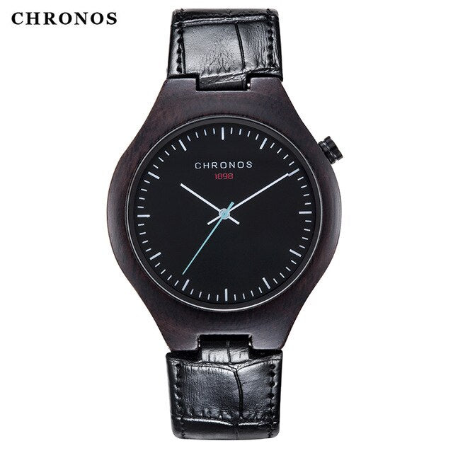 CHRONOS Men Creative Bamboo Wooden Quartz Watch Male Stylish Special Round Shape Leather Buckle Belt Fashion WristWatch CH08