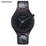 CHRONOS Men Creative Bamboo Wooden Quartz Watch Male Stylish Special Round Shape Leather Buckle Belt Fashion WristWatch CH08