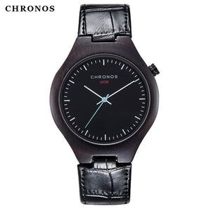 CHRONOS Men Creative Bamboo Wooden Quartz Watch Male Stylish Special Round Shape Leather Buckle Belt Fashion WristWatch CH08