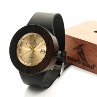 BOBO BIRD Calendar Dial Japanses Quartz Movement Wooden Watch LbC02 C03 for Women and Men Round Case Ebony Watch with Watches