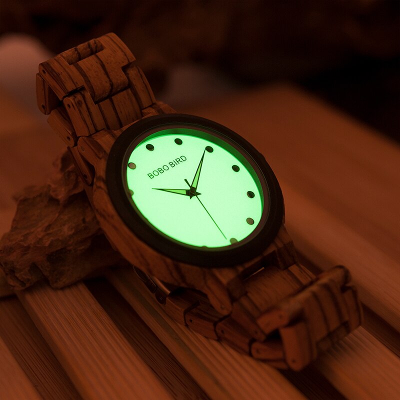 BOBO BIRD Men bamboo Wooden Watch Luminous Dial Wrist Watches With Wood Links In Gift Watch Box relojes hombre custom logo