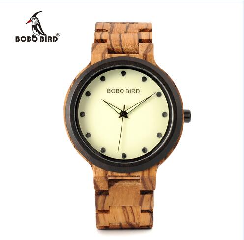 BOBO BIRD Men bamboo Wooden Watch Luminous Dial Wrist Watches With Wood Links In Gift Watch Box relojes hombre custom logo