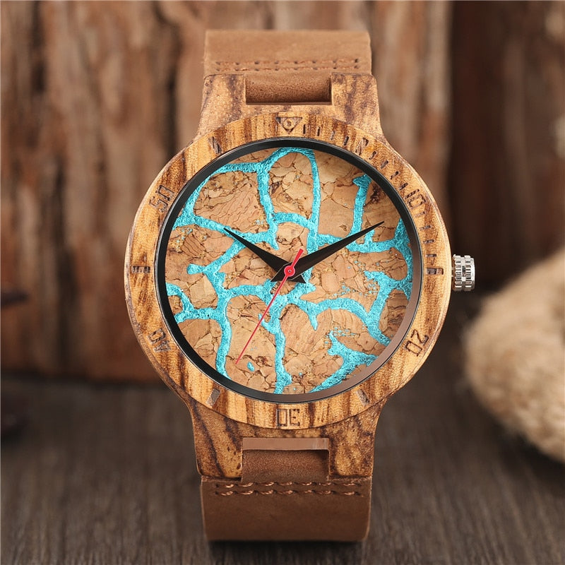 Unique Stripes Lines Dial Wooden Watch Mens Bamboo Creative Quartz Clock Genuine Leather Bangle Reloj de madera 2020 New Fashion