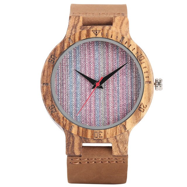 Unique Stripes Lines Dial Wooden Watch Mens Bamboo Creative Quartz Clock Genuine Leather Bangle Reloj de madera 2020 New Fashion