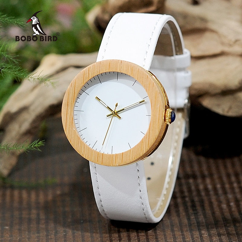 BOBO BIRD Women Bamboo Watches Gold Back Case Japan Quartz Movement as Good Gift for Ladies Stainless Steel Watch L-J27