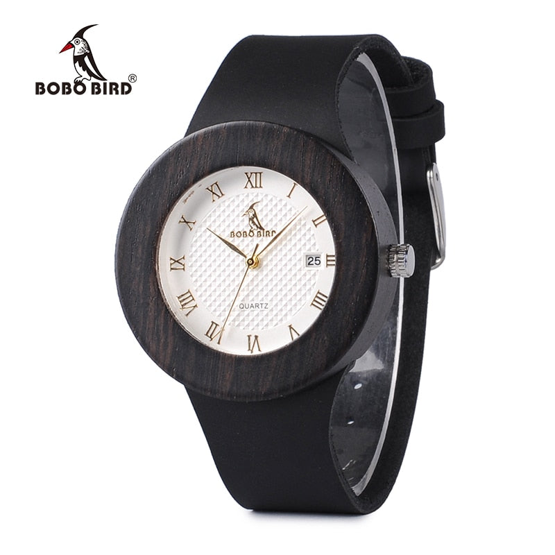 BOBO BIRD Calendar Dial Japanses Quartz Movement Wooden Watch LbC02 C03 for Women and Men Round Case Ebony Watch with Watches