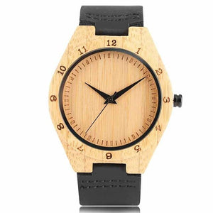 Top Gifts Simple Bamboo Wood Watch Men Clock Man Quartz Movement Black Genuine Leather Analog Wooden Reloj Madera Hombre 2020