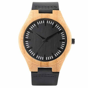 Top Gifts Simple Bamboo Wood Watch Men Clock Man Quartz Movement Black Genuine Leather Analog Wooden Reloj Madera Hombre 2020