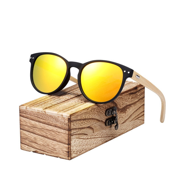 BARCUR Vintage Round Sunglasses Bamboo Temples Polarized Wood Sun glasses Men Women Shades oculos
