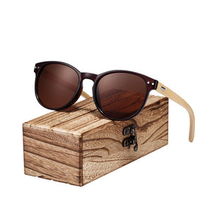 BARCUR Vintage Round Sunglasses Bamboo Temples Polarized Wood Sun glasses Men Women Shades oculos