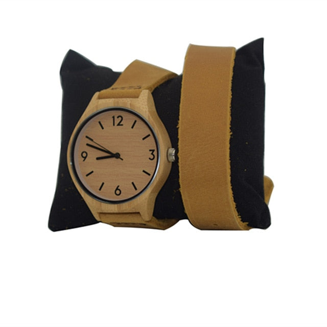 Newest Fashion Womens Leather Bamboo Wooden Watches With Long Geunine Leather Watchbands Best Gifts For Girl Friends