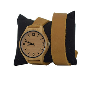 Newest Fashion Womens Leather Bamboo Wooden Watches With Long Geunine Leather Watchbands Best Gifts For Girl Friends