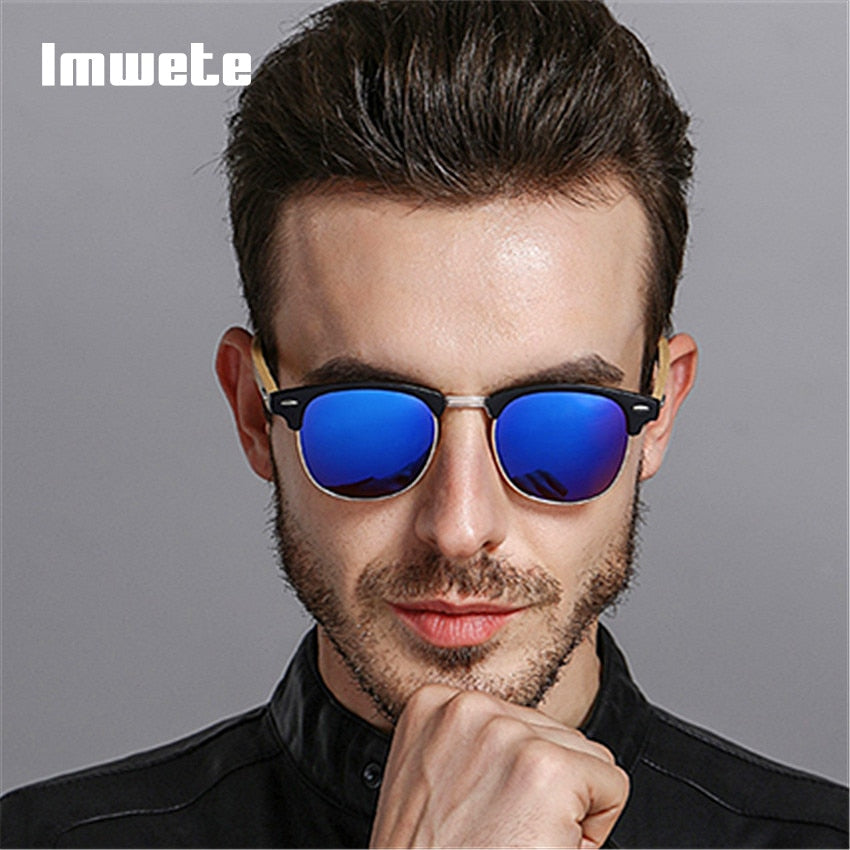 Imwete Retro Bamboo Sunglasses Men Women Wood Sunglass Original Brand Design Sport Goggles Mirror Wooden Sun Glasses Shades